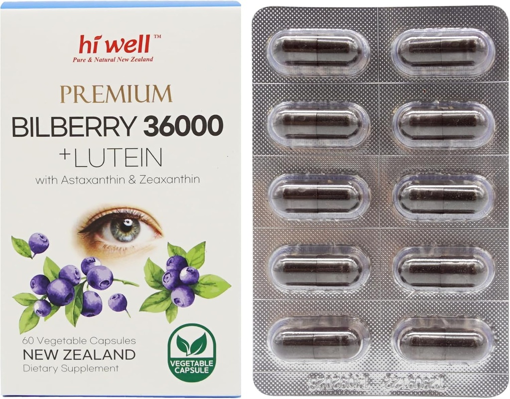 こんにちはよく優れたBilberry 36000 + Lutein 12mg 60Vegtarianカプセル
