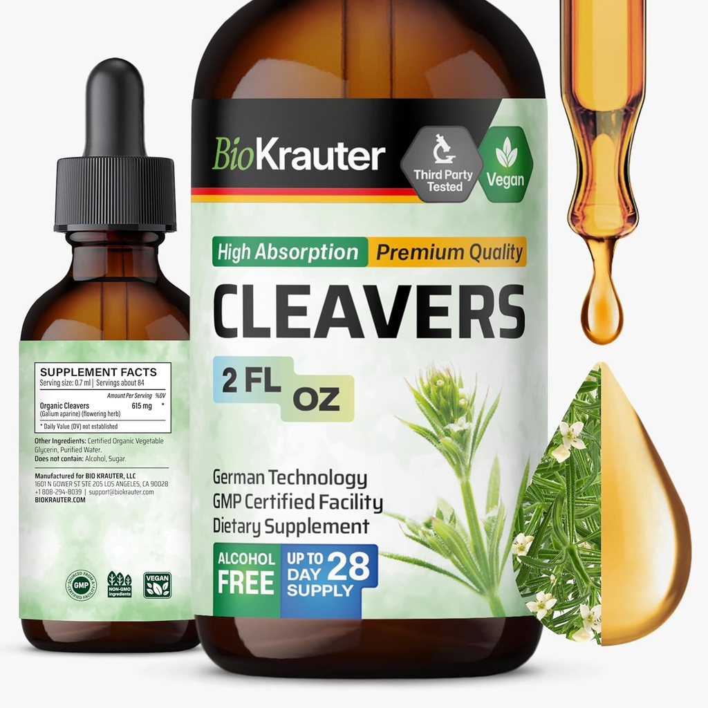 BIO KRAUTER Cleavers Tincture - Cleaversハーブ液エキス - ナチュラルデトックス - アルコールと砂糖無料 - ビーガンエキス 2 Fl.Oz.