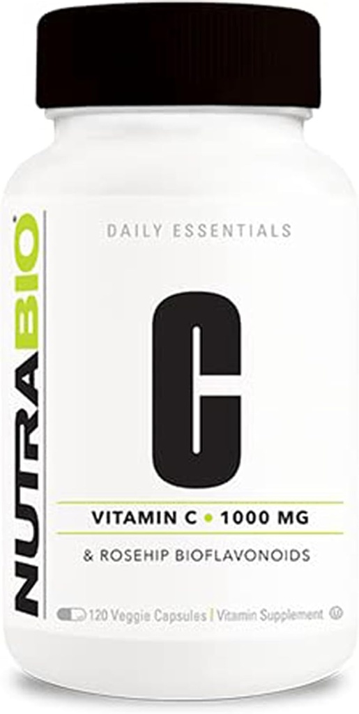 ローズヒップとNutraBioビタミンC - 健康な骨、歯とグム、免疫機能をサポート - フィラーや期待なし - (120カプセル、カプセルあたりビタミンCの1000mg)