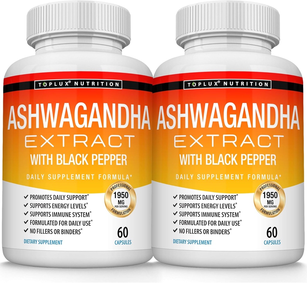 有機Ashwagandhaの根の粉は黒いコショウのエキスが付いている1950のMgを錠剤にします - 純粋で自然なAshwagandhaの補足、人の女性、60のカプセルのためのサポート エネルギー