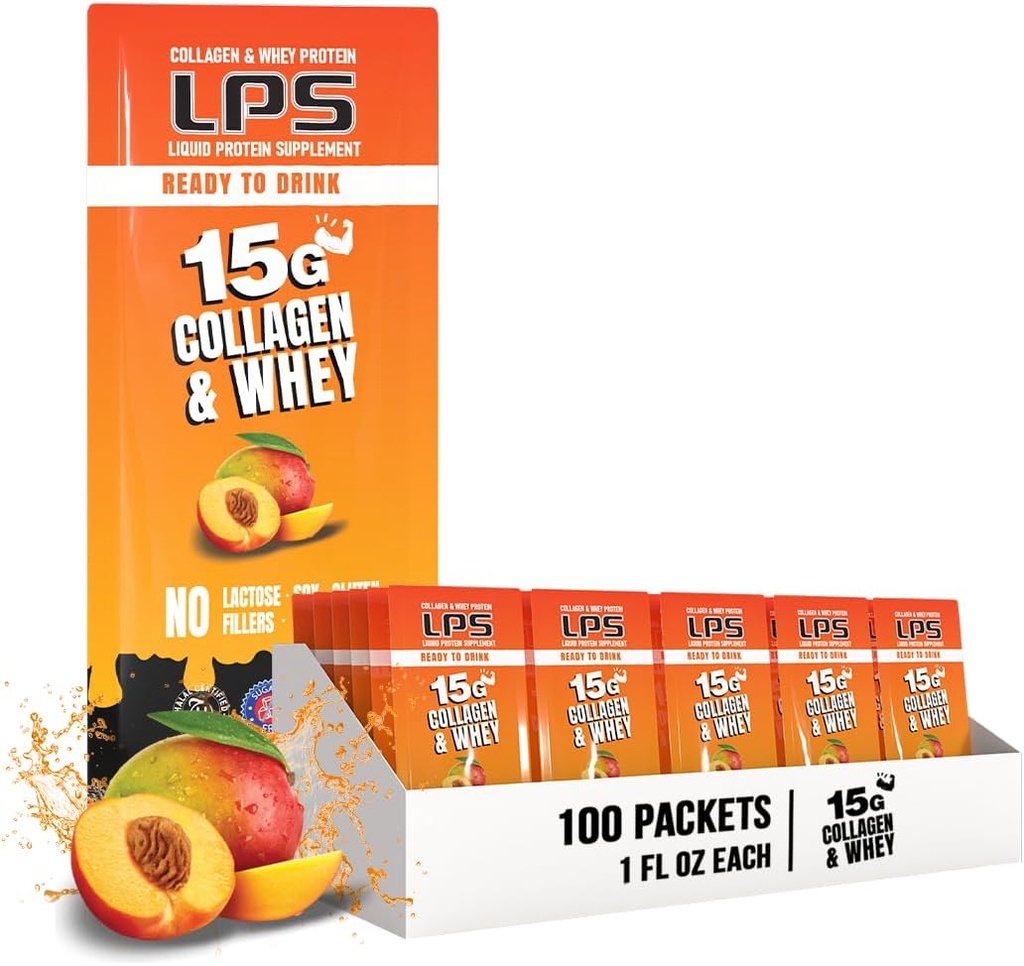 栄養設計LPSの液体のコラーゲン及び乳状蛋白質の補足-非GMOの飲み物、砂糖なし-人の及び女性、ピーチのマンゴ、単一のサーブ(100のパケット)のための健康な皮及び毛を促進します