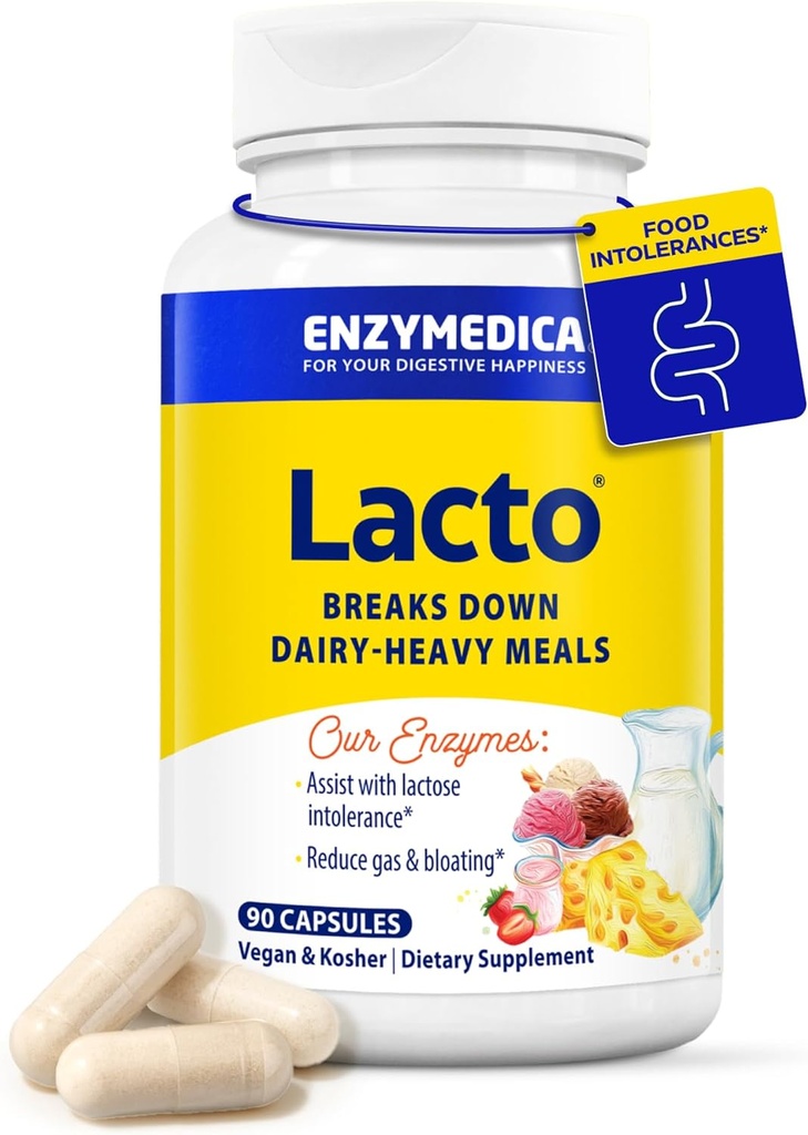 Enzymedica Lacto, 乳製品サポートのための高度なLactaseの丸薬, ラクトースを破壊するのに役立ちます, ケースイン & 脂肪, 乳製品救済の丸薬, ビーガン, 90 カプセル