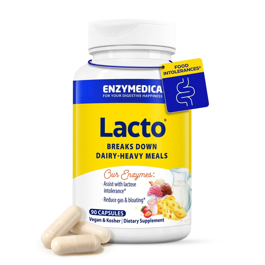 Enzymedica Lacto, 乳製品サポートのための高度なLactaseの丸薬, ラクトースを破壊するのに役立ちます, ケースイン & 脂肪, 乳製品救済の丸薬, ビーガン, 90 カプセル