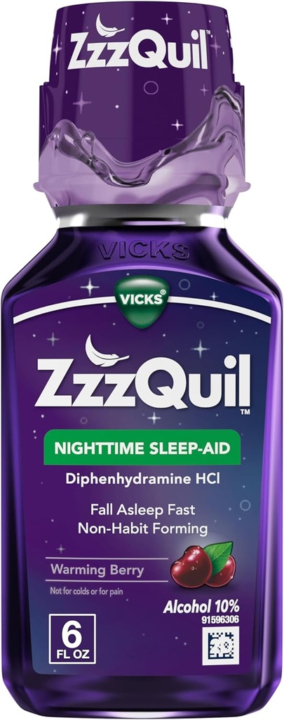 ZzzQuil、夜間睡眠の援助の液体、50のmg Diphenhydramine HCl、No.1睡眠の援助のブランド、落下睡眠の速い、非習慣の形成、暖かい果実味、6つのFLのOZ