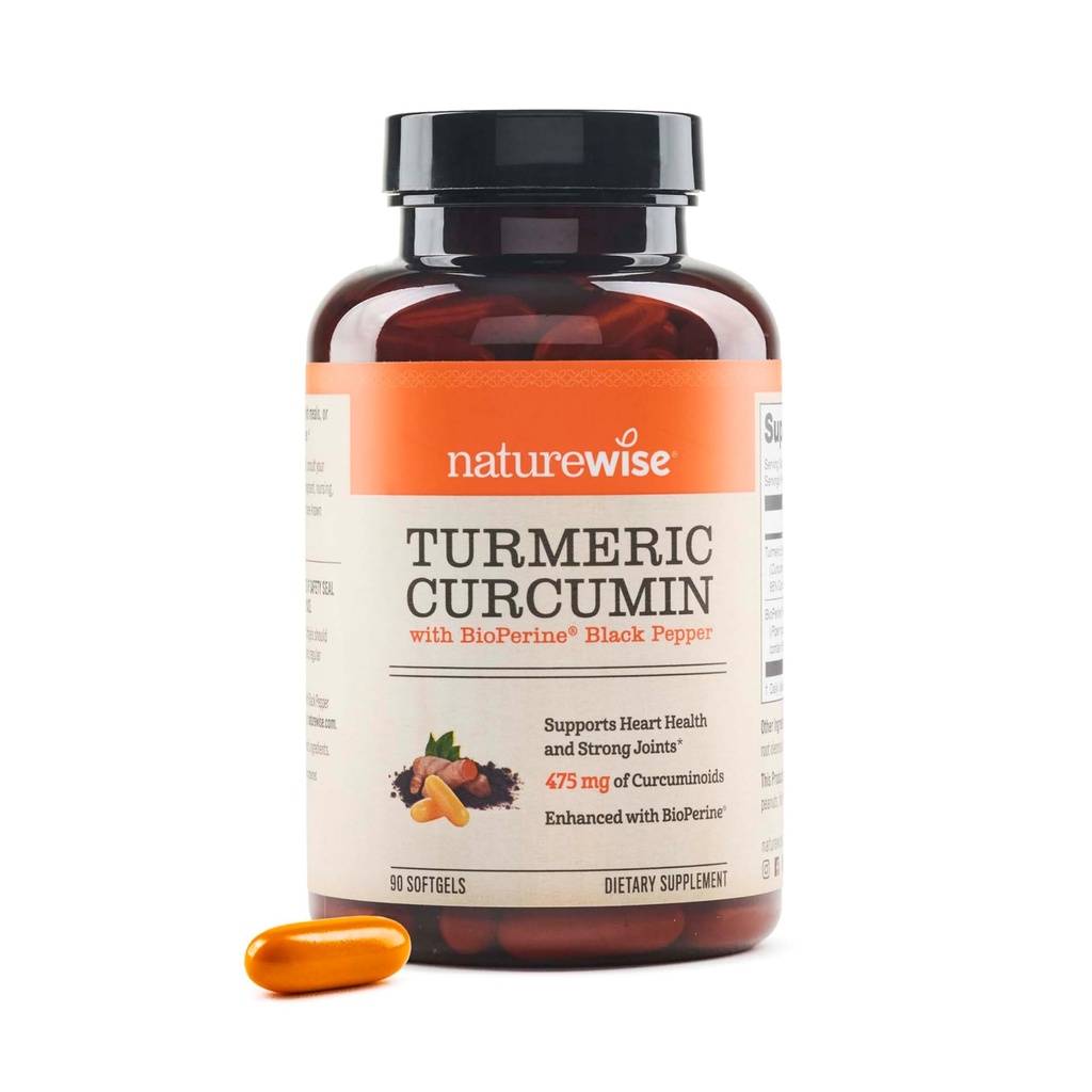 NatureWise ターメリック クルクミン 500mg と ブラックペッパー ソフトゲル - 余分な強さ、高められた吸収 - 95% のクルクミノids 及び免疫サポートのためのBioPerine - グルテンフリー、非GMO - 90 の計算[3 か月の供給]