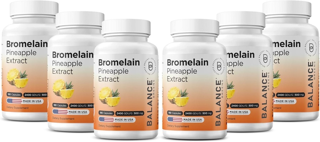 Balancebreens Bromelain 500mg Capsules – 2400 GDU Pineapple Extract Supplement for Joint Support, Natural Swelling Support, and Healthy Digestion – 180 Organic Capsules Made in USA