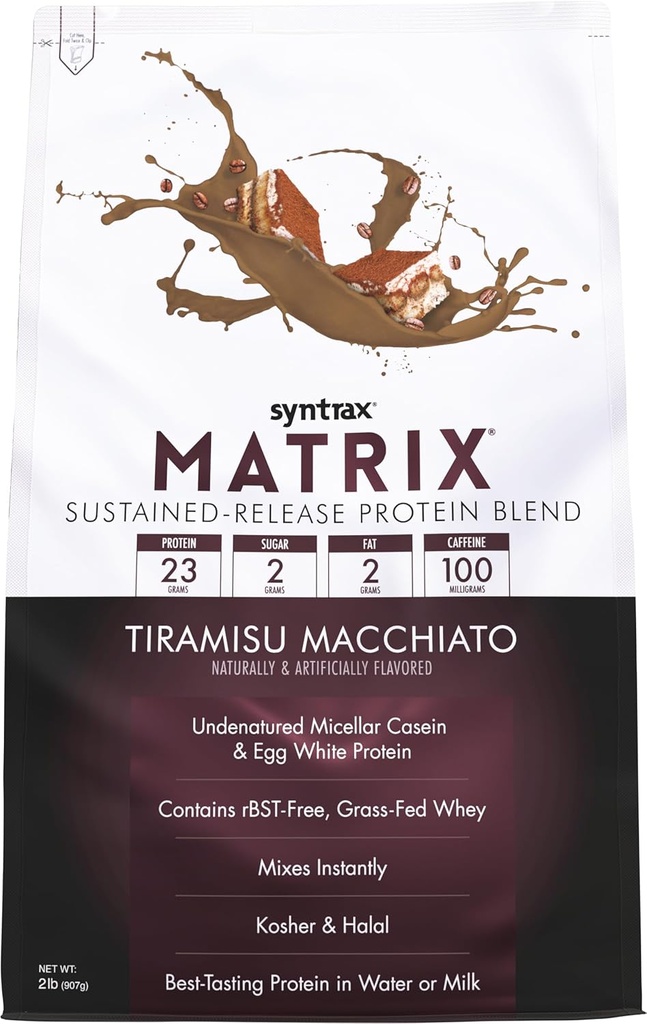 Syntrax Nutrition Matrix - Sustained-Release Protein Blend, Tiramisu Macchiato 2 lbs. 100mg Caffeine