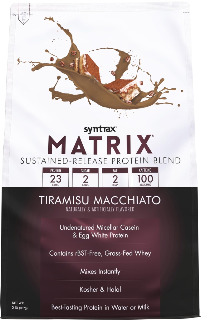 Syntrax Nutrition Matrix - Sustained-Release Protein Blend、Tiramisu Macchiato 2 lbs。 100mgカフェイン