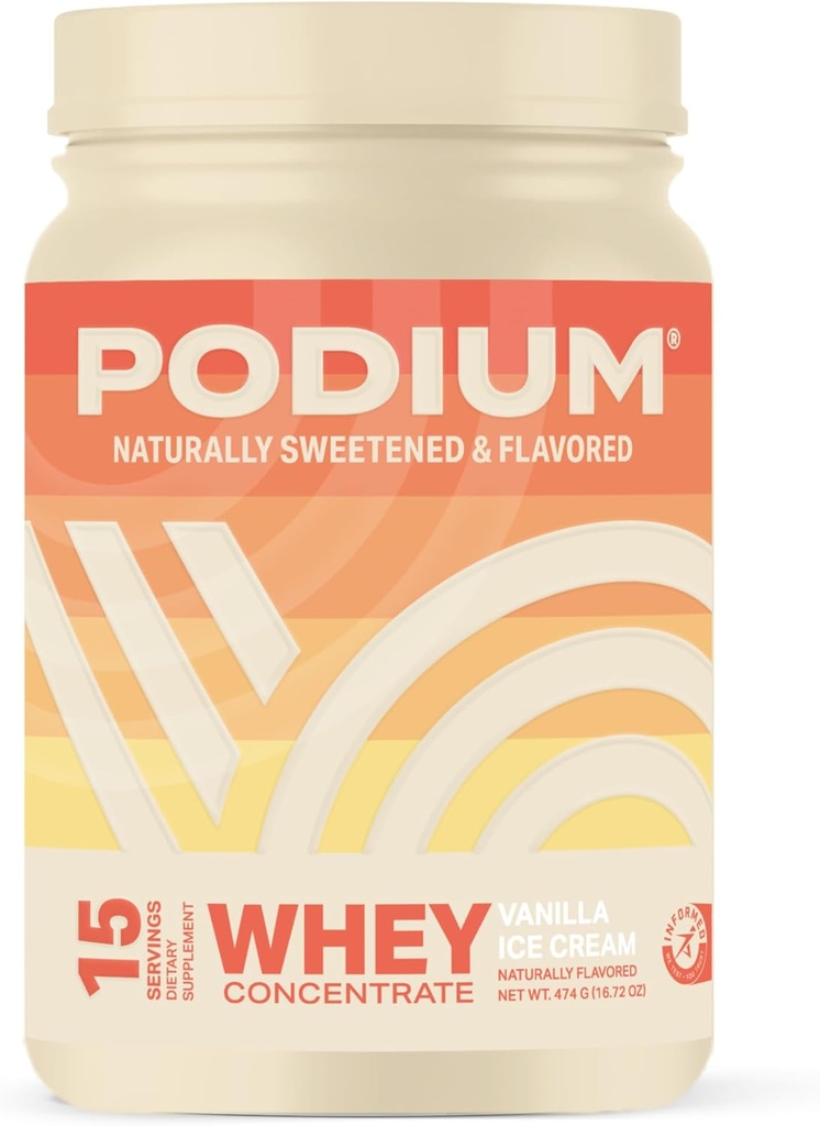 Podium Nutrition Whey Protein Powder、Vanilla Ice Cream、Digestive Enzymes、Whey Protein Isolate&Concentrate、Gluten Free、Low Carb、Low Sugar & Soy Free、15 サービング