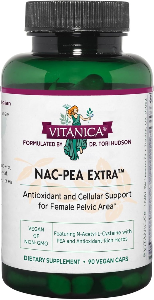 Vitanica NAC-Pea Extra - 骨盤ティッシュ & 関節の不快感に対する健康な応答のための抗酸化サポート - パインバーク抽出物とサプリメント, クルクミン Phytosome & NAC - Lady - 90 ビーガンキャップ