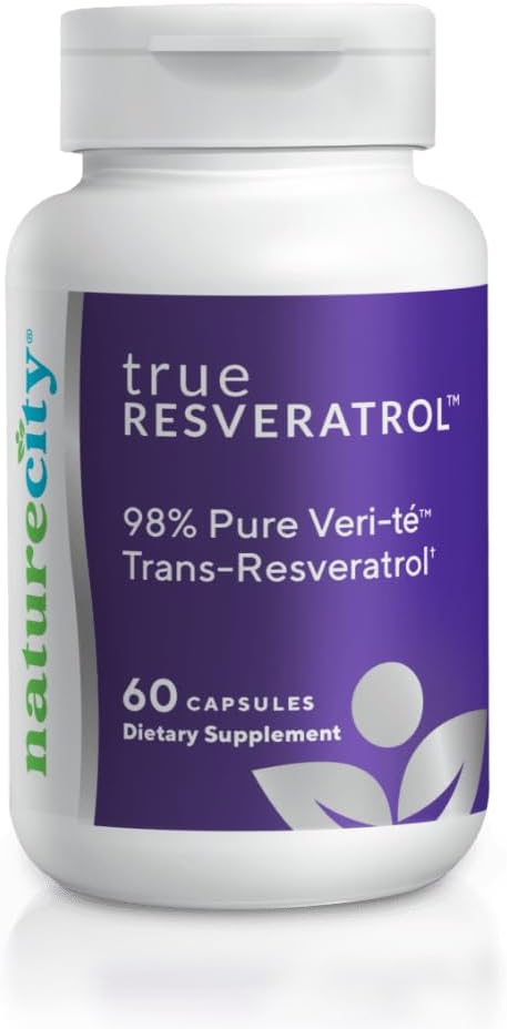 NatureCity TrueResveratrol – Resveratrol Supplement & Anti-Aging Support with 75mg Trans-Resveratrol (98% Pure Veri-te) for Heart, Immune, Bone & Cognitive Health | 60 Veggie Capsules