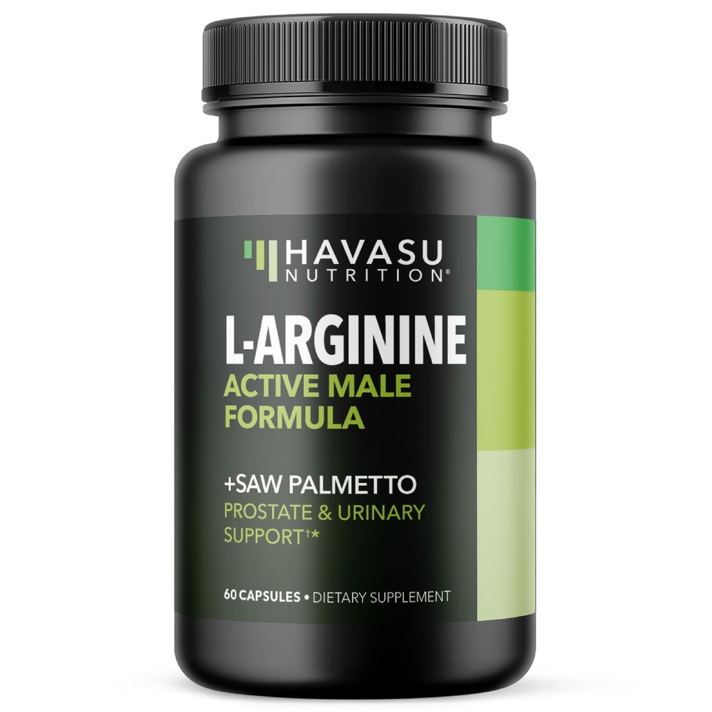 L-アルギニン500mgとパルメット500mg - 男性のためのニトリクオキサイドと前立腺の健康サプリメント - 60カウント - 耐久性と尿路機能サポート - 1ヶ月の供給 - ビーガン、非GMOカプセル