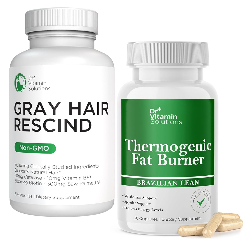 DR VITAMIN SOLUTIONS Gray Hair Rescind and Thermogenic Fat Burner Bundle - 60 Caps Each