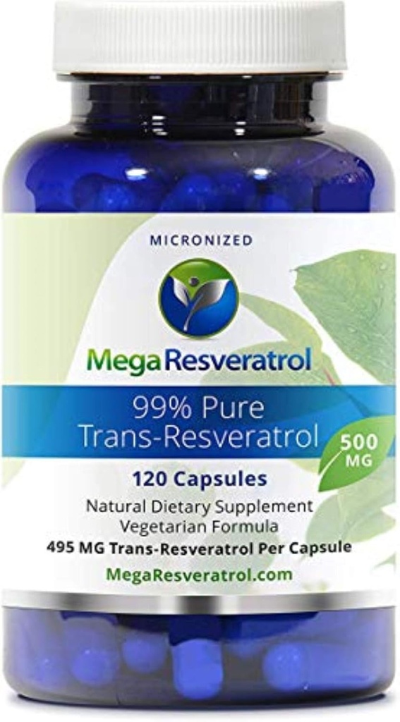メガResveratrol、薬剤の等級、99%の純粋、隔離された、Micronizedのトランス レスベラトロール、120の野菜帽子、カプセルごとの500mg。 証明される純度。 無毒な「非アクティブ」成分を追加。