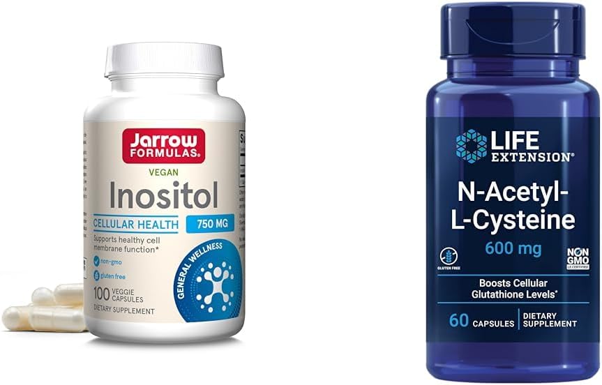 Jarrow Inositol 750mg 100 Veggieカプセル&ライフエクステンションNAC 600mg 60カプセル肝臓&呼吸サポート