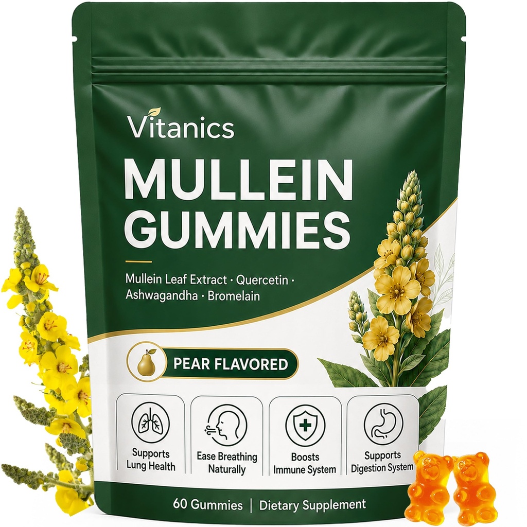 Mulleinのグミー、毎日の呼吸の健康のグミ、1000mg Mulleinの葉のハーブのエキス、梨の味、肺の健康及びSinusの救助(30日の供給)