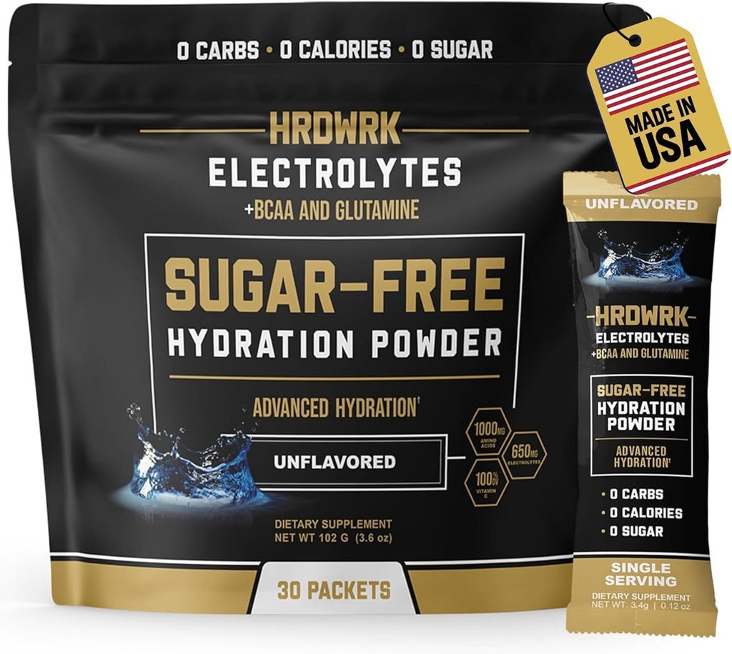 HRDWRKはマグネシウム、カリウムナトリウム、KetoのHydrationのパケットが付いている粉の小箱を電気分解します- BCAAのグルタミン、30の電解物の粉の小箱の砂糖は放します(Unflavored)