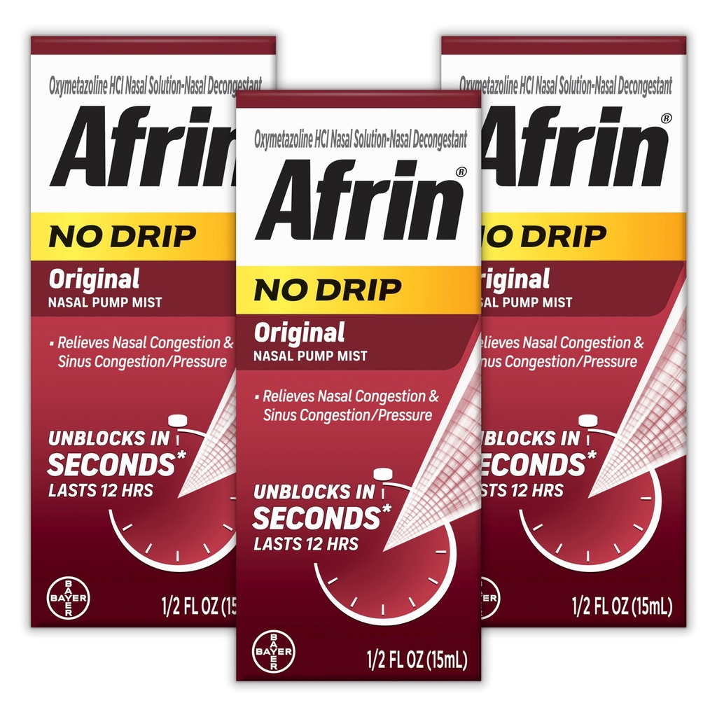 AFRINは鼻の混雑のための元の鼻のミストの三重のパック、非眠気、速い行為のDecongestantおよびSinus圧力救助、大人および子供6および古いの.5のflのoz (パッケージ3)を滴りません