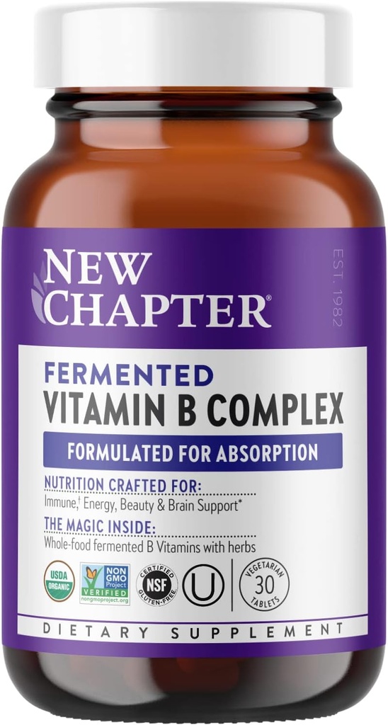 NEW CHAPTERオーガニック発酵ビタミンBコンプレックス30カウント、30CT