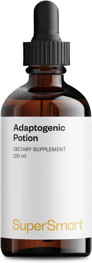 SUPERSMART - 適応性Potion - 10ハーブ&マッシュルーム(アストラガルス、聖バジル&レイシ、コルディセプ&シイタケ) - 副腎サポート&免疫システムブースター  非GMO&グルテンフリー120ml