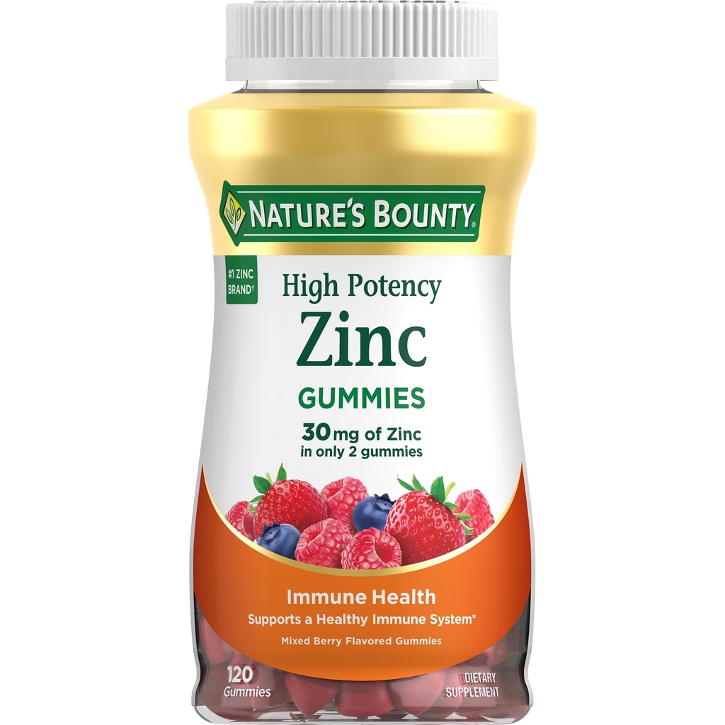 Nature's Bounty亜鉛グミー、免疫サポートグミー、サポートスキン&抗酸化健康、ミックスベリー、30mg、120カウント