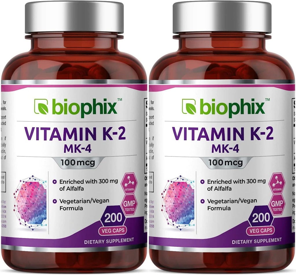 アルファルファ2のパックが付いているbiophixのビタミンK2 MK-4-100 mcg 200の帽子-サポート強い骨の免疫の健康