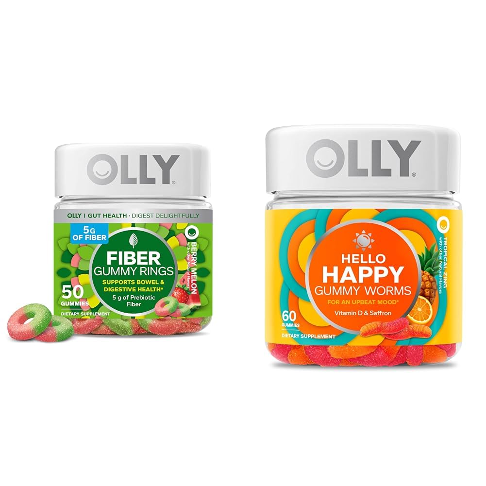 OLLY 繊維の Gummy リング、5g のプレバイオティック繊維、FOS (Fructo-oligosaccharides)、Digestive サポート及びこんにちは幸せな Gummy Worms、気分のバランス サポート、ビタミン D、サフラン、大人のChewable 補足