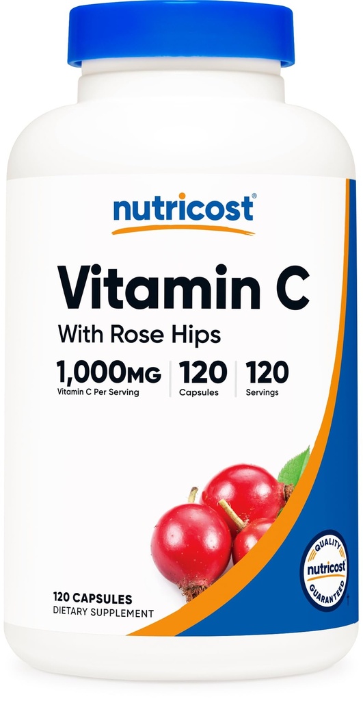 ローズヒップ1025mg、120カプセル - ビタミンC 1000mg、ローズヒップ25mg、プレミアム、非GMO、グルテンフリーサプリメント