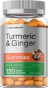 Horbäach Turmeric and Ginger Gummies | 120 Count | Peach Flavor | Vegan Non-GMO & Gluten Free Supplement