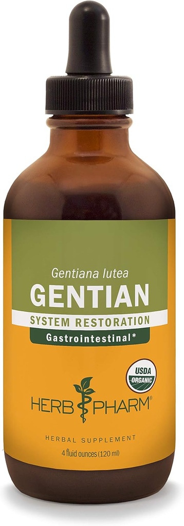Herb Pharm Certified Organic Gentian Liquid Extract for Digestive Support - 4 Ounce