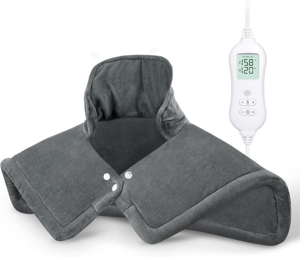 首および肩の痛みの軽減のためのNOWISHのヒート パッド、2lbは10の熱レベルおよび自動収縮、大きい熱された覆い、女性のための誕生日のギフト、17" x23」の灰色の電気首のヒート パッドを重くしました