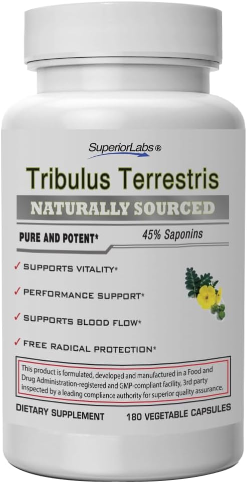 優れたラボ - Tribulus Terrestris - 45%サポニン、高い効力と純粋な1500mgの投与量、180野菜キャップ - 機能サポートバイタリティ - 追加されたBioPerine®