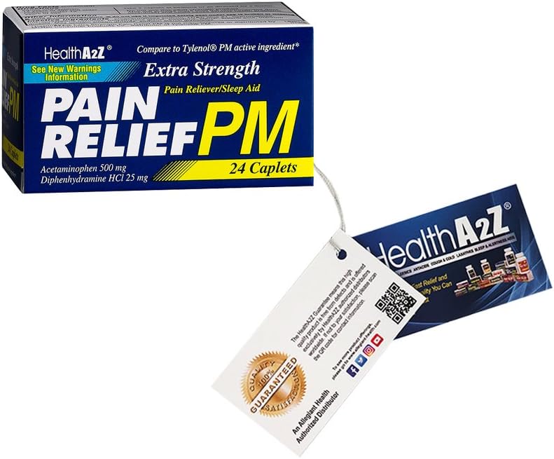 健康A2Zの余分強さの痛みの軽減PM、24のタブレット、Tylenol PMの活動的な原料と比較して下さい