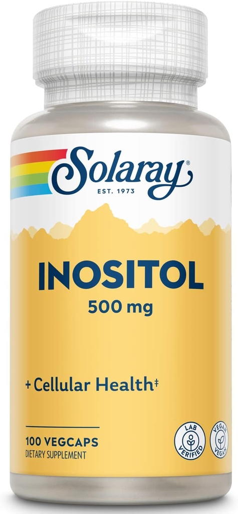 SOLARAY Inositol 500 mgカプセル | ヘルシーな脳、心血管、神経系機能、気分 | GMO以外のビーガン | 100 野菜