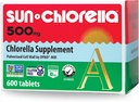 Sun Chlorella 500mg 全ボディ ウェルネス グリーン Algae スーパーフード サプリメント - 免疫 防衛, 腸の健康, 自然浄化, エネルギーブースト - Chlorophyll, B12, 鉄, タンパク質 - Non-GMO - 600 タブレット