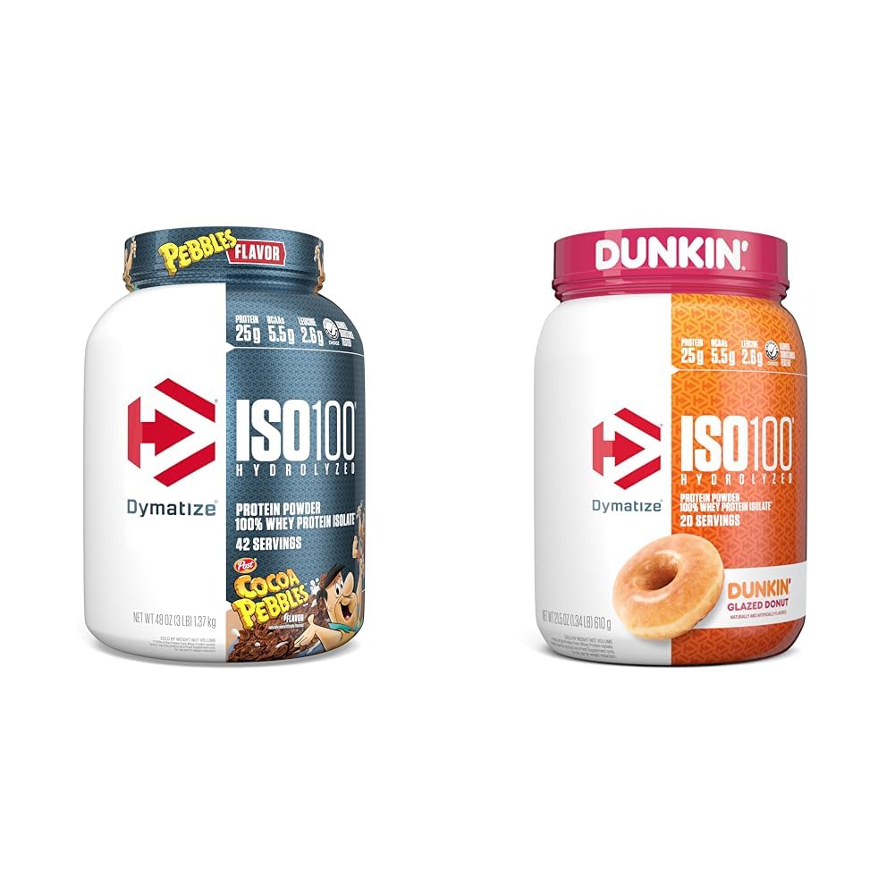 Dymatize ISO100の加水分解蛋白質の粉、100%の心配の隔離剤、蛋白質の25g、5.5g BCAA及びISO100の加水分解された蛋白質の粉、100%の心配の隔離剤、Dunkinの艶出しのドーナツの味