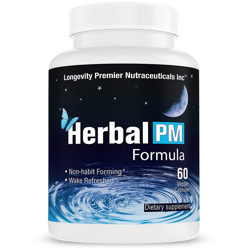 Longevityの草PM - 5-htp、メラトニン、Valeian及びGABAの草の睡眠の方式。 60 ベジギーカプセル