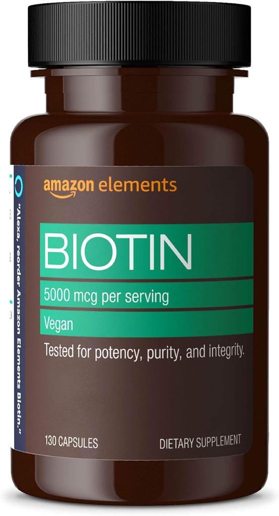 要素 ビーガンビオチン5000 mcg - 髪、皮膚、爪、130カプセル(4ヶ月の供給)(包装は異なる場合があります)