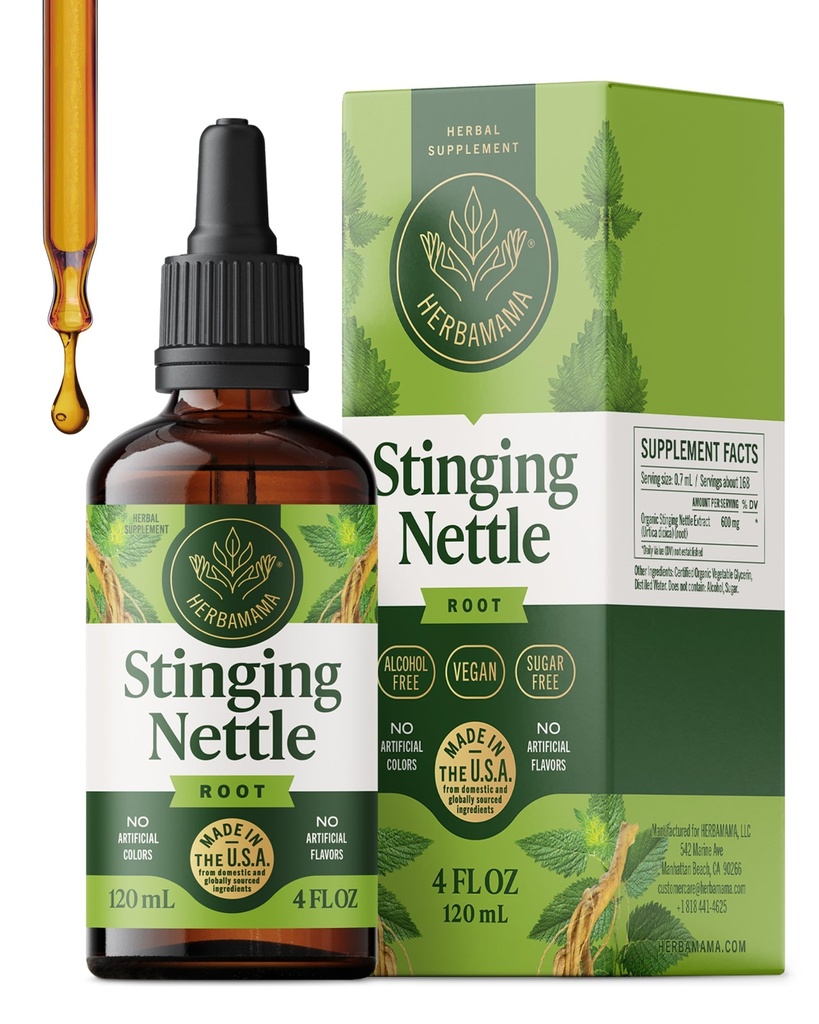 HERBAMAMA Stinginging Nettle Tincture - Nettle Root Extract - Non-GMO、アルコール&砂糖フリーUrtica Dioicaサプリメント - 84日の供給 - ビーガン尿路サポート