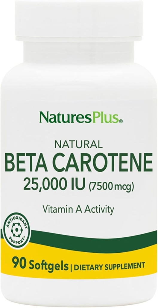 Natures Plusナチュラルベータカロテン - 25,000iuビタミンA&ビタミンE、90Softgels - 目のサプリメント、抗酸化剤、無料の放射状&天然セルラー防衛のエイド - グルテンフリー - 90サービング