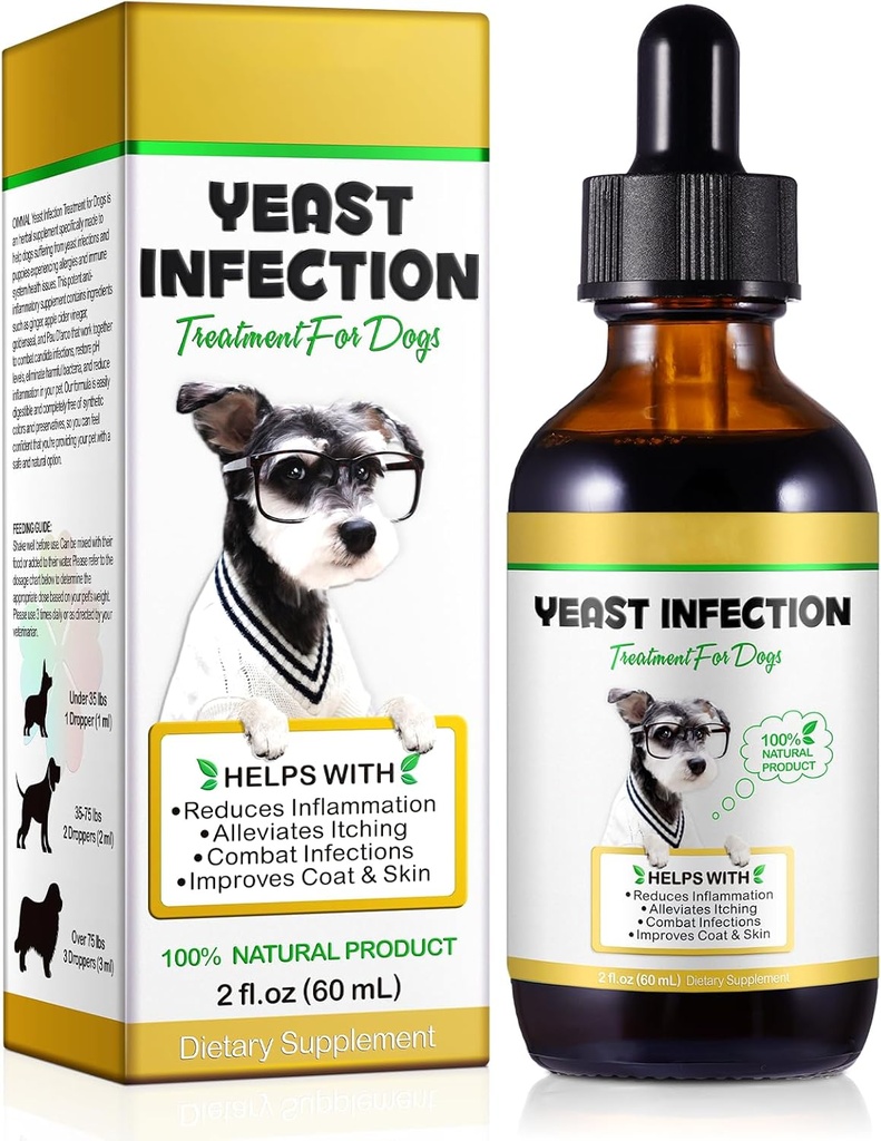 Natural Yeast Infection Treatment for Dogs, Dog Yeast Infection Treatment, Dog Allergy Relief, Itch and Immunity Relief, Improves Coat & Skin, Dog Herbal Supplement, 2 oz