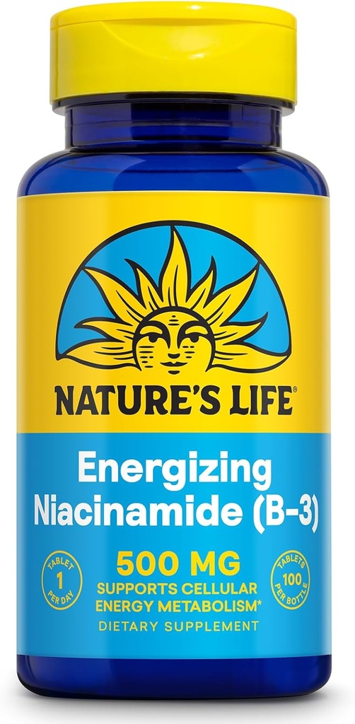 Nature's Life Energizing Niacinamide 500mg - Flush Vitamin B 3 Niacin Supplement - Nerve Function、Metabolism、および健康なエネルギーサポート - 60日間保証、Lab Verified、100のサービング、100錠