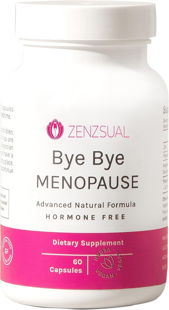 ZENZSUAL Bye Menopause with Melatonin – 女性のための自然な更年期サポート – 熱いフラッシュ, 夜の汗, ホルモンバランス & 休息 – ビーガン, エストロゲンフリー更年期サプリメント – 60 カプセル