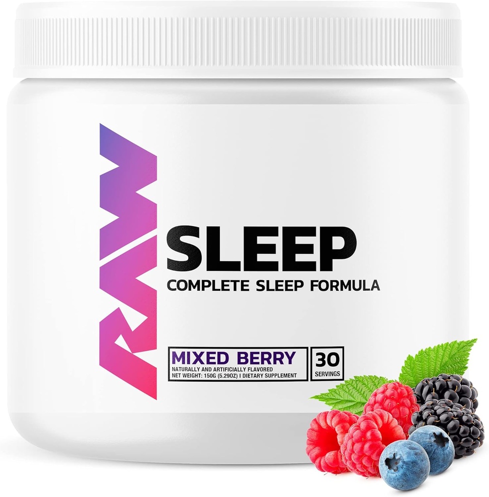 RAWナチュラルスリープエイドサプリメント - リラックスエンハンサー&メラートニン、マグネシウム、亜鉛、L-Tryptophan&Lemon Balm抽出物でリラックス&Calm The mind & Body - 30サービング、ミックスベリー