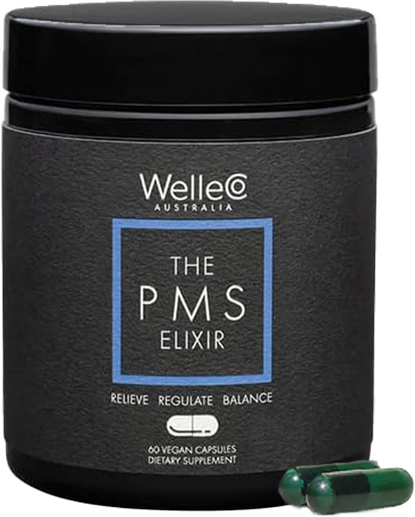 WelleCo の PMS のエリクサーの女性の Premenstrual サポート補足、マグネシウムおよび鉄が付いている Ashwagandha のカプセル、イオダイン、ブロッコリーの支柱、バイテックス、クロム及び B のビタミン、ビーガン及びグルテンフリー、60 のカプセル