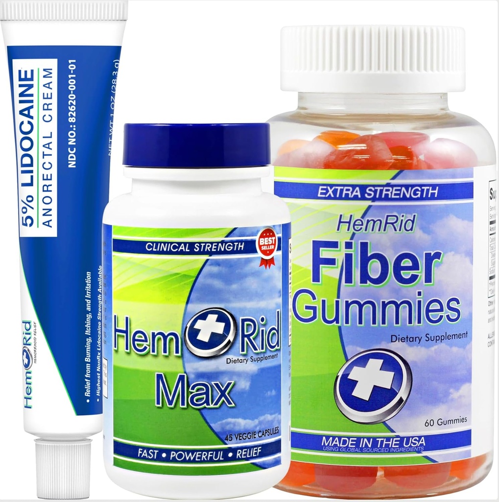 HemRid完全な痔の支持システム–最高の方式、即時の救助及び長期慰めのためのリドカインのクリーム及び繊維のグミー