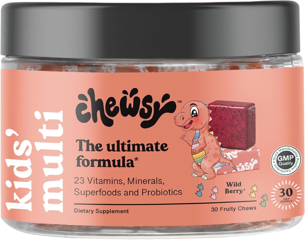 Chewsyの子供のMultivitamin、おいしいキャンデー様式の毎日のビタミンの咀嚼+ Probiotics + Superfoodsのワイルド・ベリーの味のChewableのフルーツの補足の咀嚼、個人的に包まれる、楽しむこと容易30日の供給