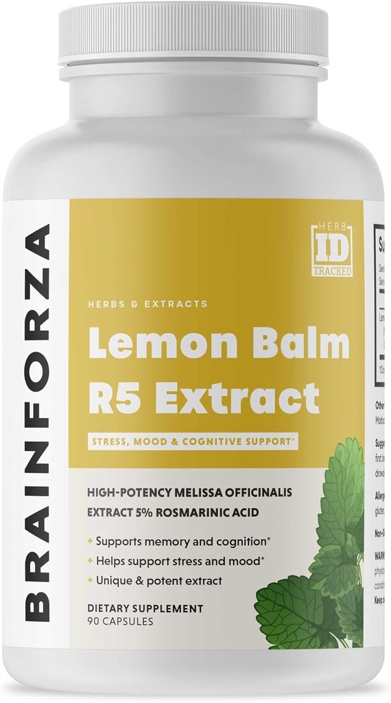 Brain Forza Lemon Balm R5 Extract Capsules - Standardized Extract 5% Rosmarinic Acid, 90 Capsules