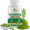 MOGO Moringa Capsules -180 Ct| Boost Energy, Immune, Gut, Joint Support | Made with Pure Organic Moringa Powder Organic Capsules | Made in USA | Antioxidants Rich Complete Green Superfood Supplement