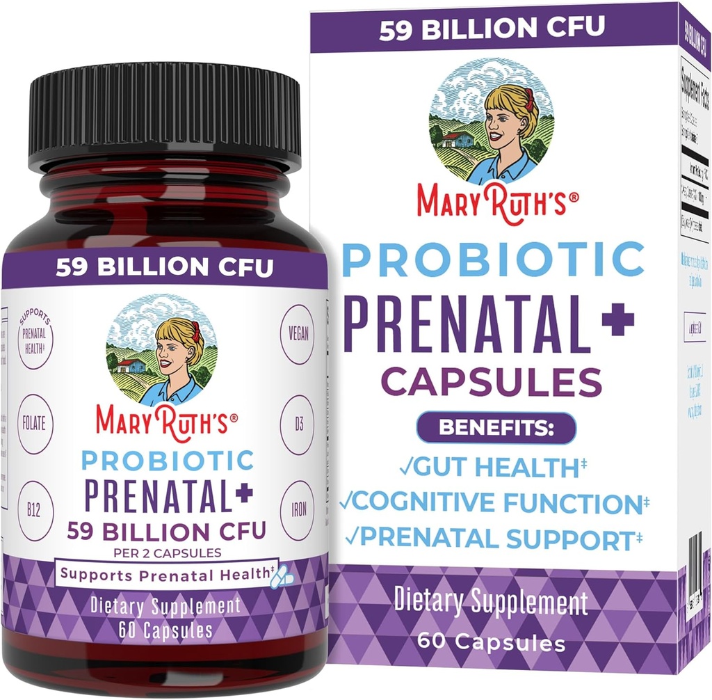 MaryRuth Organic Prenatal Vitamins & Probiotics | 59 Billion CFU | ビタミンD3&B12 | アイアン | フォーレート | Selenium | コリン | ヴィーガン | ノンGMO | 60カプセル